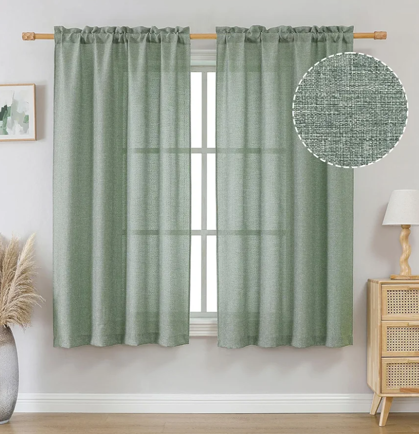 OVZME Green Curtains 63 Inch Length 2 Panels, Faux Linen Textured Semi Light Filtering Drapes, Soft Airy Farmhouse Slub Window Curtains for Living Room Bedroom, Each 40x63 Inches, Green OVZME Green Curtains 63 Inch Length 2 Panels, Faux Linen Textured Semi Light Filtering Drapes, Soft Airy Farmhouse Slub Window Curtains for Living Room Bedroom, Each 40x63 Inches, Green