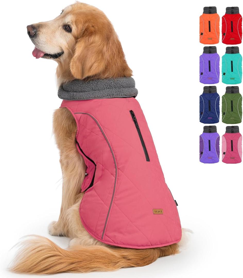 EMUST Dog Vests for Winter, Fleece Lined Dog Coat for Cold Weather Warm Pet Jackets for Small Medium Large Dogs, Pet Dogs Apparel for Cold Weather, Pink, XXXL