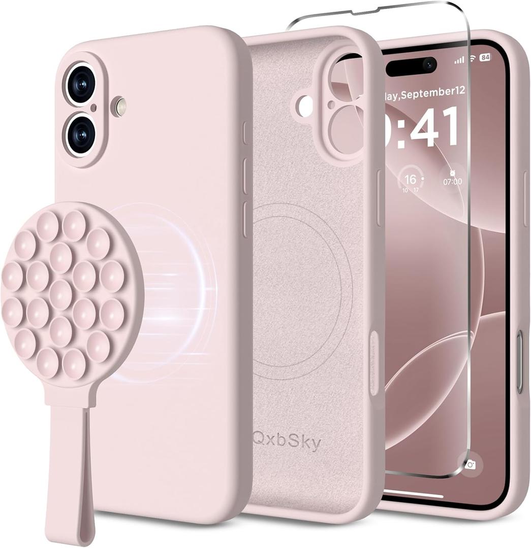 for iPhone 16 Silicone Case Soft Protective Shockproof Magnetic Case Compatible MagSafe iPhone 16 6.1" Silicones Phone Case Black (Pink and White)