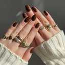 Chocolate Brown Press on Nails Short Almond Oval Glossy Fake Nails 24Pcs, Solid Color Nails press ons 12 Sizes, Reusable Nail Kit, Stick on Nails for Women and Girls Daily Wear