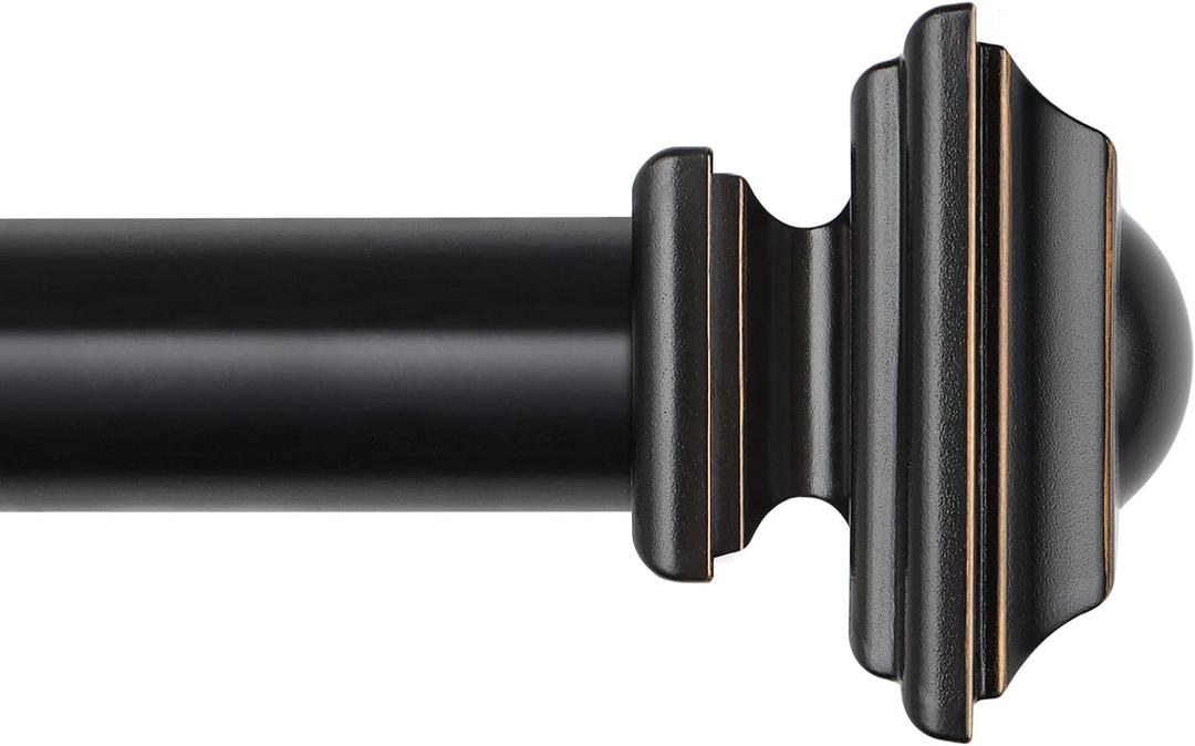KAMANINA Black Curtain Rods for Windows 72 to 144 Inch, 1 Inch Heavy Duty Long Curtain Rod 32 to 144 (6-12ft), Adjustable Single Drapery Rods with Square Finials (72-144", Black)