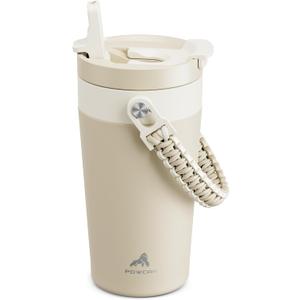 16 oz Insulated Coffee Mug for Office: 2-in-1 Straw Flip Lid, Keep Cold 24H, Fit in Car Cupholder, Leakproof, Stainless Steel Coffee Tumbler with Handle for Travel, Sports, Gifts and Home (Oat)