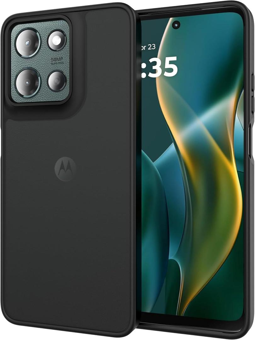 Dynippy Skin-Feel Phone Case for Motorola Moto G 2025 - Slim Semi-Translucent Frosted Hybrid TPU/PC Cover with Raised Screen & Anti-Fall Shockproof Protection (Black, Moto G 2025)