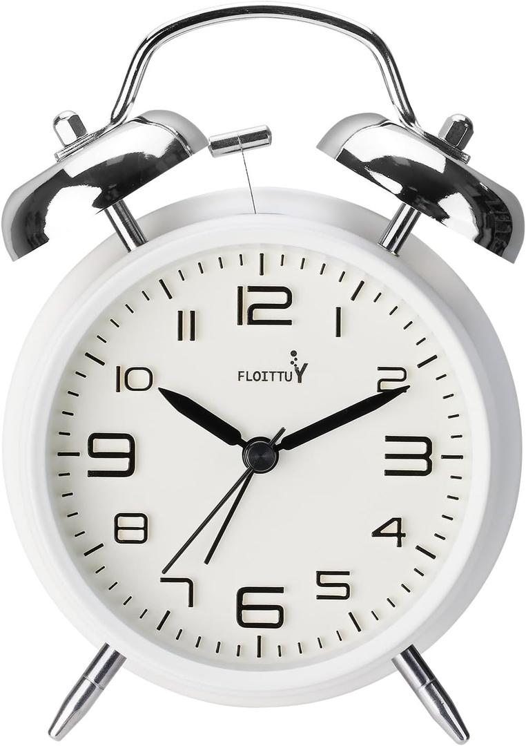 (Loud Alarm for Deep Sleepers 4'' Twin Bell Alarm Clock, Stereo Digital Dial Alarm Clock with Backlight for Bedroom and Home Decoration(Aurora White)