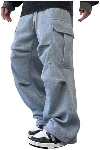 GORGLITTER Men's Cargo Baggy Sweatpants Drawstring Elastic Waist Wide Leg Sweatpants Light Grey Large