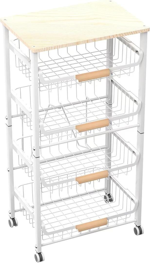 NiuYichee 5-Layer Fruit Basket Kitchen Food Storage Organizer and Storage Rack, Stackable Storage cart with Desktop, Pull-Out Hollow Metal Storage Basket, Wheeled Sorting Rack Spice Rack, 43*30**85cm