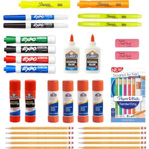 Sharpie School Supplies Variety Pack, My First All in One Pack, Expo, Paper Mate, Elmers Glue Sticks, Pourable Glue, Pencils, Dry Erase, Markers, Highlighters, and More, 31 Count