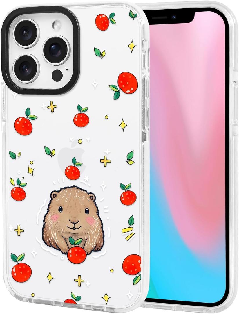 ChiCsFleur for iPhone 14 Pro Max Case, TPU Phone case with Camera Protection for Women Girls Teens - Capybara Orange Fruit Sparkle Artsy Fun Kawaii Animal Y2K Sorority Aesthetic Unique