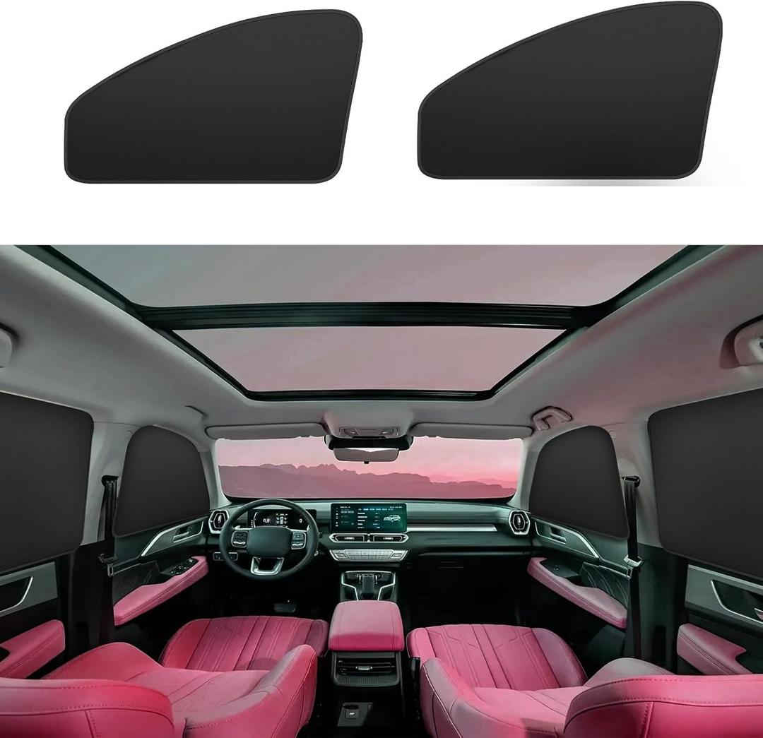 Window Sun Shade Car Curtains - Side Thiken Sun Shades Magnetic 100% Block Light Car Window Covers with Cooler Feeling (Black, front-T-2pcs)