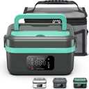 Cordless Electric Heated Lunch Box for Men Adults Women, Rechargeable Battery Powered with Automatic Self Heating, Portable Food Warmer Lunch Box for Work, Including Spoon, Insulated Carry Bag