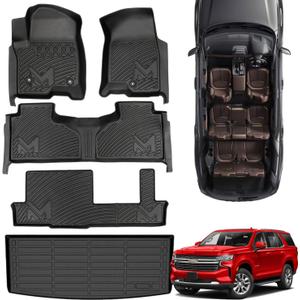 TPE Automotive Floor Mats & Cargo Liner Custom for 2021-2025 Chevy Tahoe (Only Fit 8 Seats)/ GMC Yukon (Not Fit XL), All Weather Cover Protection Waterproof Black Floor Liner Row Full Set Car Mats