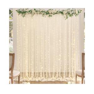 Champagne Tulle Backdrop Curtain with Lights String for Parites Wedding 10x8ft Champagne Sheer Backdrop Curtains for Bridal Shower Baby Shower Birthday Party Photo Booth Background Decorations