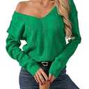 Libsorge Womens Sexy Off The Shoulder Sweater Spring Summer Fall 2025 Trendy Lightweight Ladies Dressy Casual Outfits Cute Crochet Leaf Knit Hollow Out V Neck Long Sleeve Button Cardigan Green, M