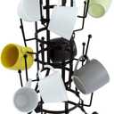 MyGift 24-Hook Rustic Black Iron Coffee Mug Holder, Tea Cup Display Stand, Drinking Glasses Baby Bottle Drying Rack Stand