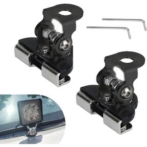 2 PCS Hood Light Mount, Waterproof Durable Metal Design, Adjustable Wide Angle Vehicle Spotlight Holder, Universal Grille Light Bracket Accessories (Black)