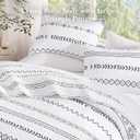 Andency White Quilts Queen Size, 3 Pieces Queen Quilt Bedding Set Boho Lightweight Soft Striped Bedspread for All Season (90"x96"), Printed Bohemian Polyester Reversible Coverlet Comoforter Sets