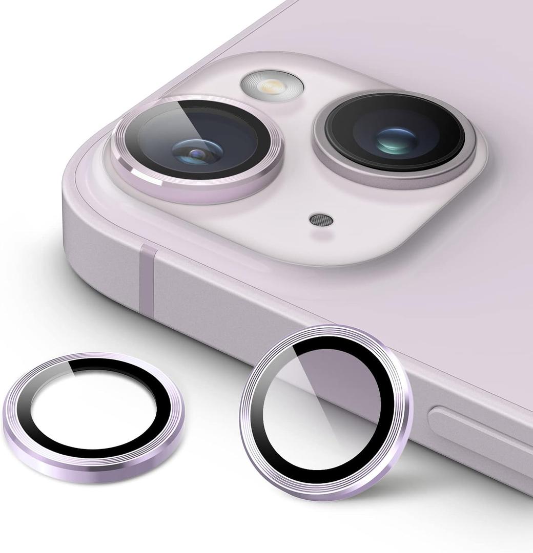 JETech Camera Lens Protector for iPhone 14 6.1-Inch and iPhone 14 Plus 6.7-Inch, 9H Tempered Glass Metal Individual Ring Cover, HD Clear, 1 Set (Purple)