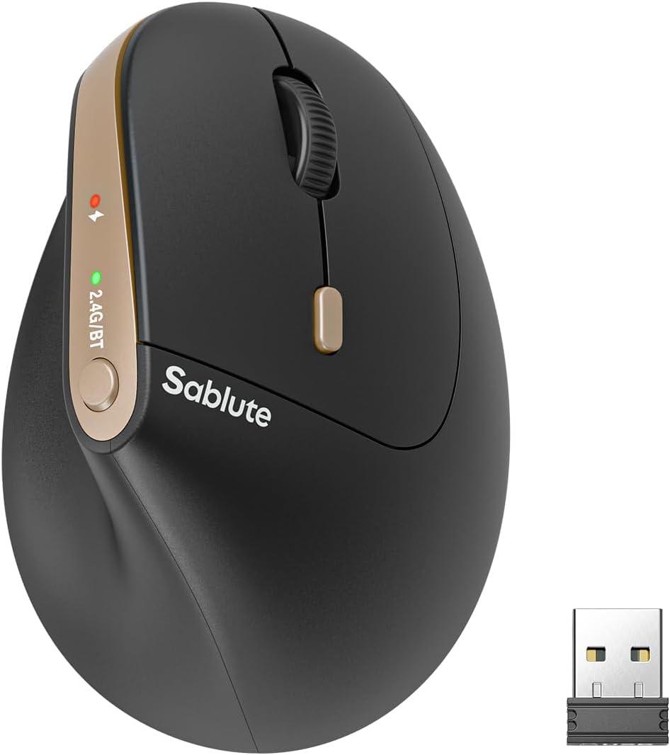 SABLUTE MAM3 Ergonomic Mouse, Bluetooth Mouse for Small/Medium Hands,Dual-Device Connectivity for Computer/Laptop, Rechargeable Wireless Vertical Mouse with 4 Adjustable DPI for Window,Mac OS,Black