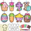 Eersida 32 Sets Easter Suncatcher Craft Kit, Easter Window Art Crafts with Tissue Paper Bunny Cross Egg Carrot Suncatchers DIY Crafts for Classroom Activities Sunday School VBS Decoration