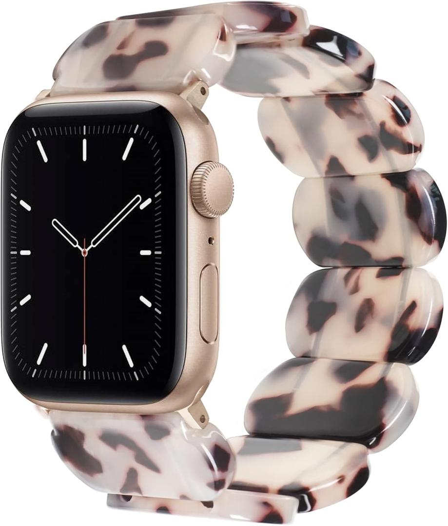 Heesch Tortoise Stretchy Watch Band Compatible with Apple Watch Resin Cute Watch Strap Wristband for iWatch Bracelet for Women Men Girls, 38/40/41mm, 42/44/45/46/49mm, Oval Version