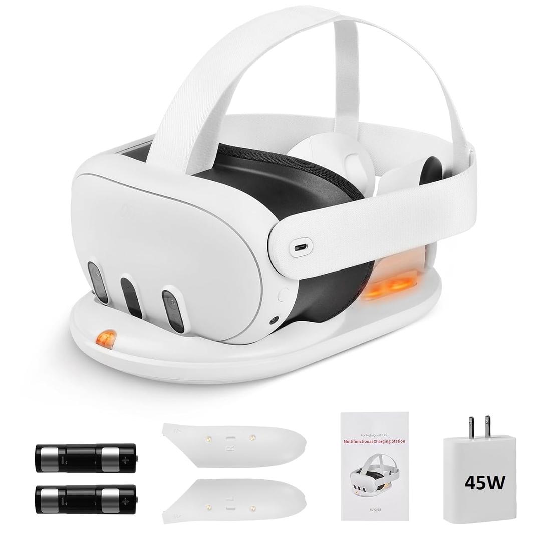 2 x 45W Fast Charging Dock for Meta Quest 3 ONLY, TechKen 2.5hrs Faster Charging Dock for Quest 3 with 45W Charging Adapter, Fast Charging Station for Quest 3