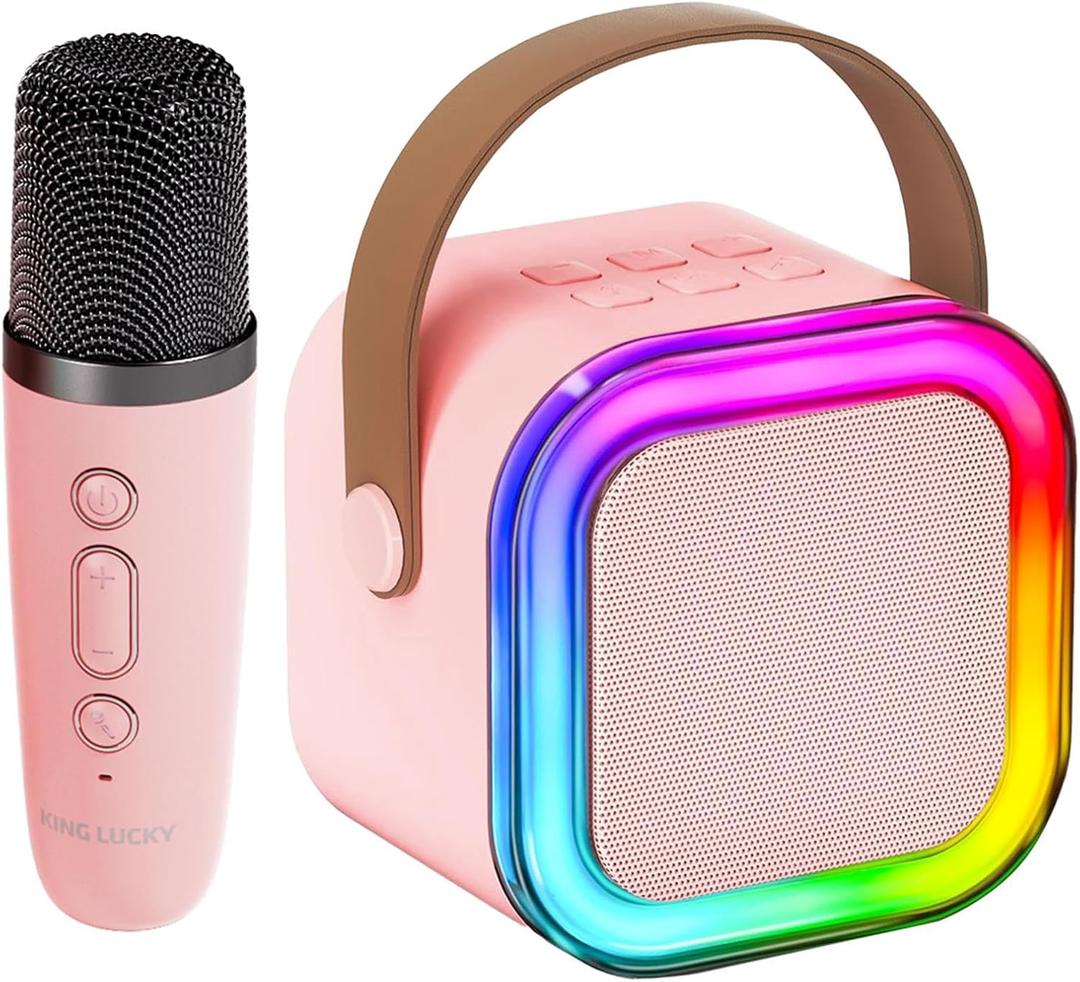 Kinglucky Kids Mini Karaoke Machine with Wireless Microphone (5 Voices Changing) Most Popular Birthday Gifts for 3-12+ Years Old Girls Portable Karaoke Machine for Family Home Party Pink