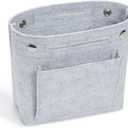 Vercord Mini Slim Small Felt Purse Organizer Insert Inside Handbag Tote Pocketbook for Women Light Grey
