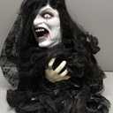 Haunted Hill Farm 4.3-Ft Animatronic Scary Demon Widow Door Greeter with Touch Activated Lights and Sound, Battery-Operated Indoor or Covered Outdoor Halloween Decoration