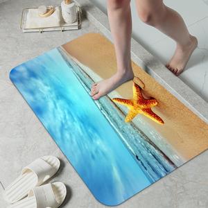 LYGLIGH Ultra Thin Bath Mat, Teal Bath Mat, 1/10 in Thin Bathroom Rugs Fit Under Door, Non-Slip Rubber Backing, Absorbent, Quick-Dry, Washable Funny Beach Decor for Shower and Tub, 28X17'' (Sea Star)
