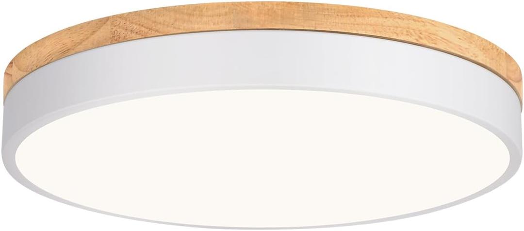 Yiisem Dimmable Wood LED Flush Mount Ceiling Light, 5CCT 2700K-6000K Modern Round Close to Ceiling Lighting Fixtures, Minimalist White Ceiling Lamp for Living Room, Bedroom, Laundry Room