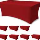 Spandex Table Cover for 6 foot Rectangle Tables-8 Pack Fitted Stretch Red Tablecloth-Elastic 6ft Christmas Tablecloths for Party, Vendor Booth Display, Banquet Buffet Event, Craft Trade Show