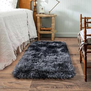 Quntue Small Area Rug, 2x3 Rug for Bedroom Shaggy Throw Rugs for Dorm Rug, Soft Tie Dyed Carpet for Kids Room, Plush Comfy Fluffy Bedside Rug for Home Decor Aesthetic, Dark Grey