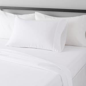 Amazon Basics Lightweight Breathable Wrinkle-Free Brushed Microfiber 3-Piece Bed Sheet Set with 14-Inch Deep Pockets, Twin, Bright White, Solid