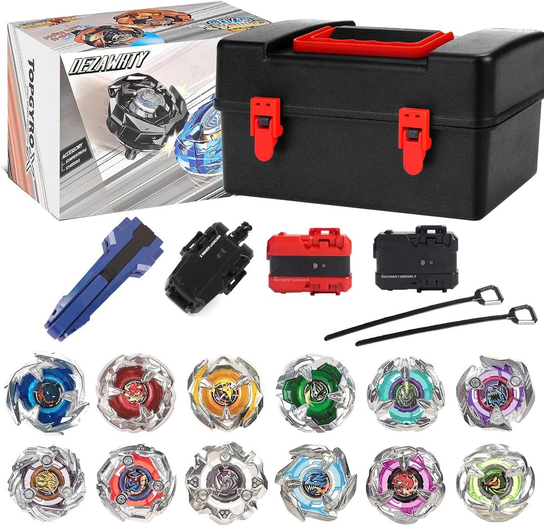 Gyro X Battling Blade Set, 12 Spinning Tops, 3 Launchers and 1 Grip with Storage Box, Kids Toys Birthday Gift Ideal for 6+ Years Old Boys (Silver)