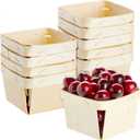 Bright Creations 10 Pack 1-Pint Wooden Berry Baskets for Picking Fruit, Arts and Crafts, Decor, 4 Inch Square Vented Wood Berry Containers - Wooden Basket