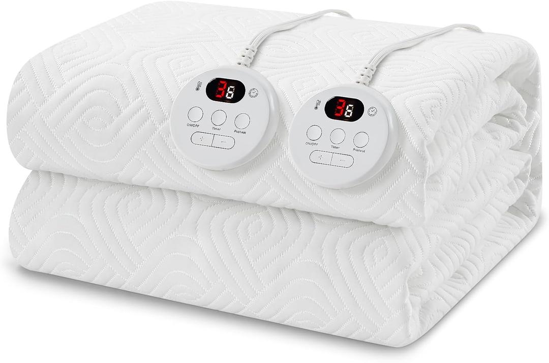 Heated Mattress Pad Queen Size - Embossed Electric Mattress Pad Cover Dual Control - 1-10 Hours Auto Shut Off with Deep Pocket White