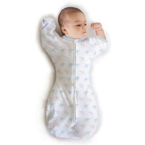 Amazing Baby Transitional Swaddle Sack, Arms Up Half-Length Sleeves & Mitten Cuffs, Swaddle for Newborn Transition to Baby Sleep Sack Wearable Blanket, Small, 0-3 month, 6-14 lb, Blue Tiny Elephants