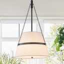 Modern Pendant Light Fixtures Black and White Linen Drum Chandeliers for Dining Room 15.35" 4-Light Adjustable Ceiling Hanging Light for Kitchen Island Entryway Foyer Hallway Bedroom Living Room E12