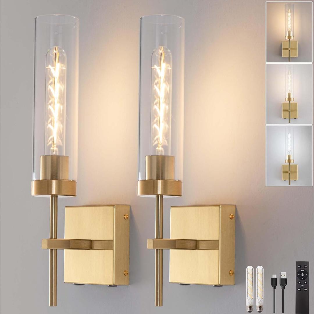 Battery Operated Wall Sconce,Rechargeable Wall Light 8000mAh Fast Chargin Dimmable 3000K/6000K 2Color Bulbs Endurance 100 Hours Infinitely with Remote Control Wall Sconce Set of 2 for Bedroom Living