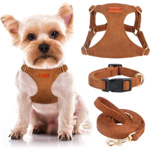 No Pull Dog Harness- Lightweight, Soft, Adjustable Small Harness Collar and Leash Set, Suitable for Cats Puppy Small-Sized Dog Outdoor Training and Running (Brown, XXS)
