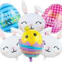 6PCS Easter Balloons Include Egg and Bunny Balloons for Easter Party Supplies, Bunny Birthday Decorations, Easter Carrot and Picnic Party Decor