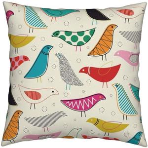 Creativebug Midcentury Modern Simple Lines Colorful Bird Flax Cotton Hidden Zipper Throw Pillow Covers 26x26 in (Two Sides) (21)
