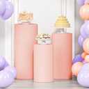 LEBENGURU 3Pcs Cylinder Pedestal Stand Covers Dusty Pink, Round Spandex Display Pedestal Covers, Elastic Cloth Plinth Pillar Cover for Parties Wedding Birthday Event Decor Props (Only Covers)