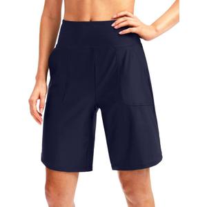 Viodia Women's 9" Long Swim Board Shorts with Pockets High Waisted Beach Swimsuits Knee Length Short for Women with Liner (Large, Navy)