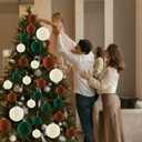 Lanpn 4 Pcs 6" Large Christmas Ornaments, Oversized Velvet Xmas Tree Ball, Big Flocked Christmas Tree Ornament, Shatterproof Plastic Balls for Yard Lawn Holiday Hanging Decor, Neutral Color (Beige-Brown-Dark Green)