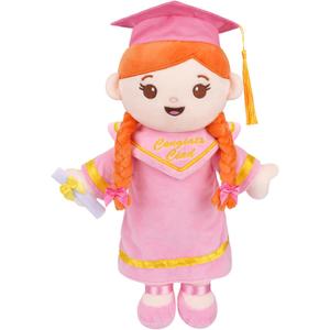 Graduation Plush Doll,Pink Stuffed Animal with Cap & Braided Hair,Soft Cute Plush Figure,Graduation Class of 2026 Keepsake Gifts for Girls Kids