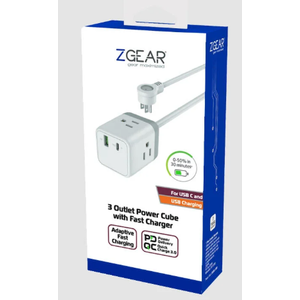 ZGEAR 3 Outlet AC Power Cube with USB A & USB C Fast Charger