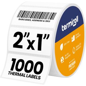 2x1 Thermal Labels  1000 Barcode & Address Labels/Roll for Shipping, SKU & Inventory Stickers, Compatible with Rollo, Zebra, Munbyn, iDPRT & Direct Thermal Printers (White)