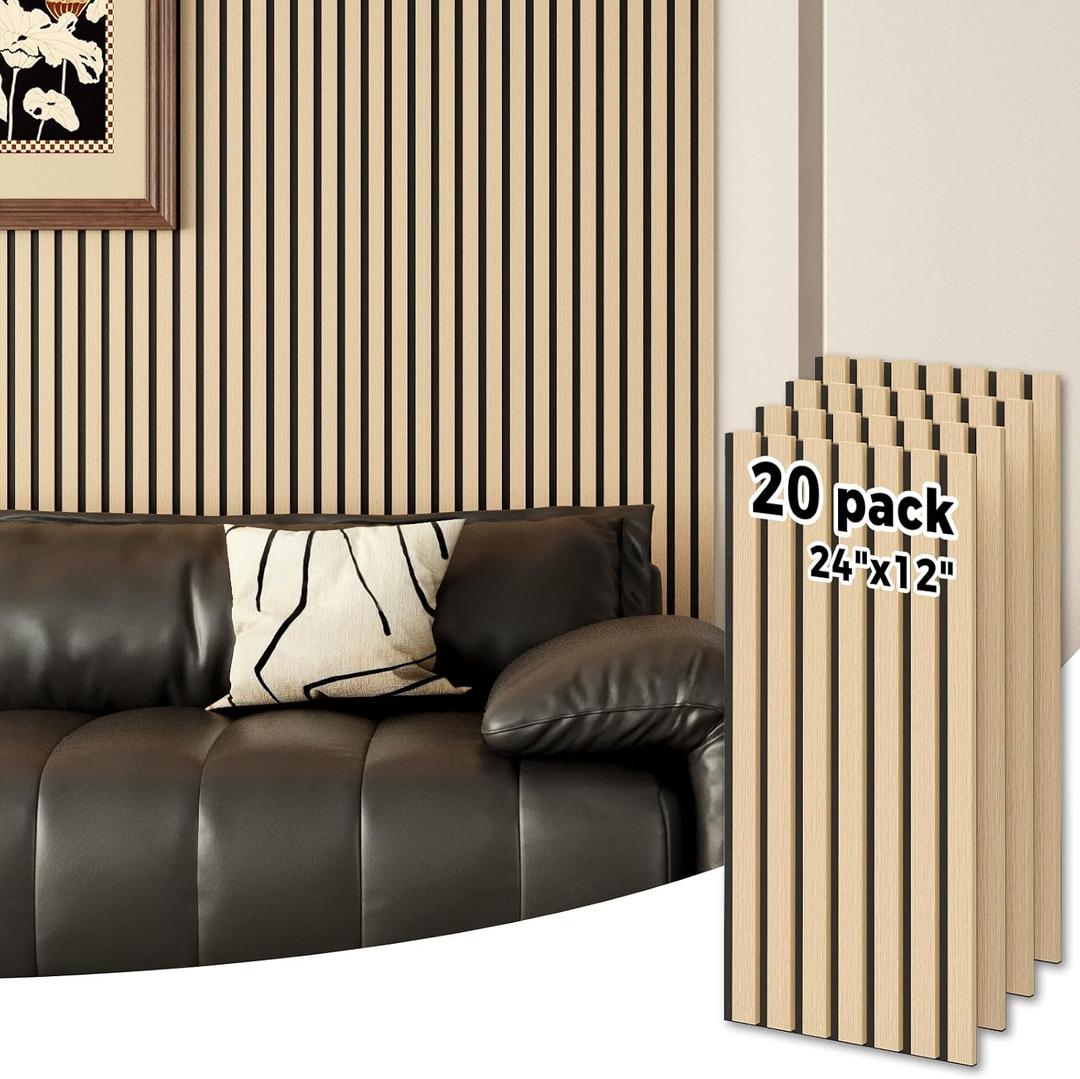 Wood Wall Panels 24" x 12" Acoustic Wood Slat Wall Panel, 20-Pack(40ft²) Soundproof Wood Slat Panel for Noise Cancelling and Interior Wall Decoration, Living Room, Bedroom, Office, Oak, 24" X 12 X 20 Pcs