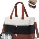 LOVEVOOK Weekender Bags for Women, Wide Open Large Travel Duffle Bag with Shoe Compartment, Carry on Overnight Bags, Hospital Bag for Women Labor Delivery with Wet Pocket (48L-2pcs, Black White Brown)